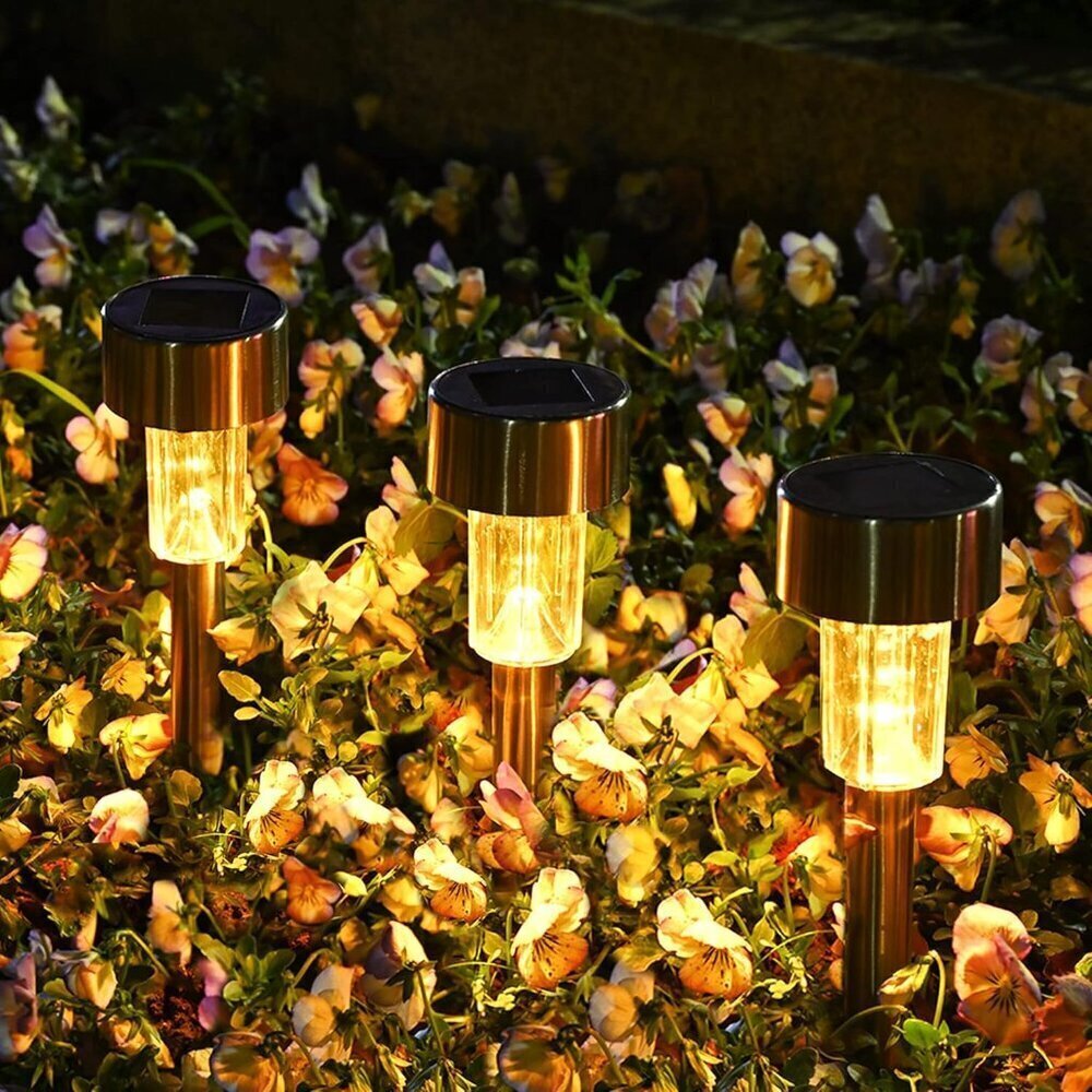 Solar Outdoor Lights Stainless Steel Pack 12 Warm White Waterproof Garden Path